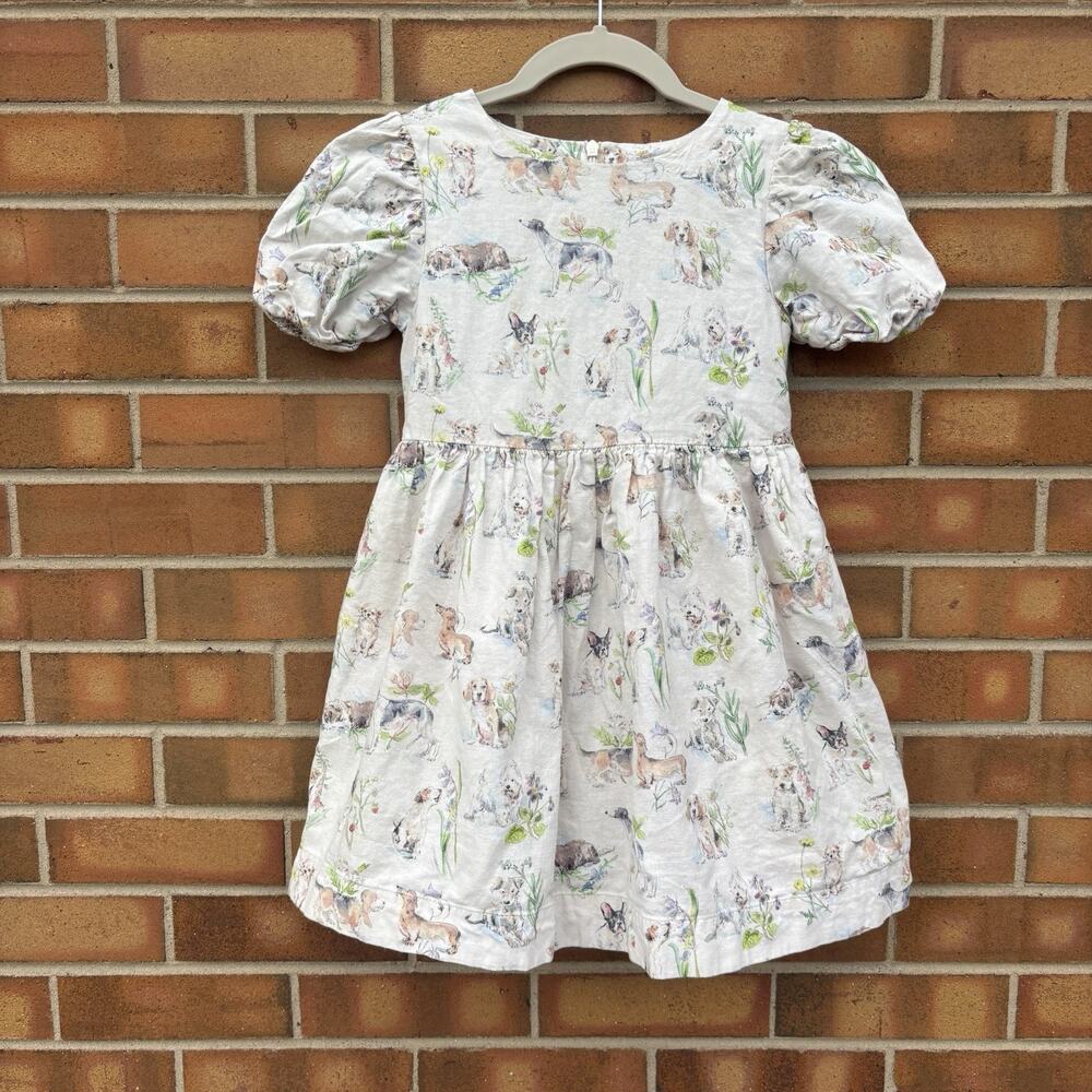 Mini Boden Sz 6-7 All Over Dog Print Dress Cotton Dainty Girly